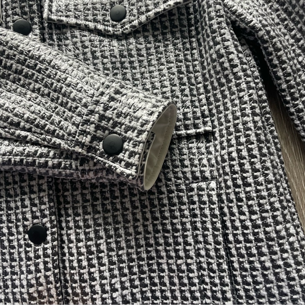 Tibi Woven Houndstooth Black White Coated Jacket Pointed Collar Sample - Picture 4 of 15